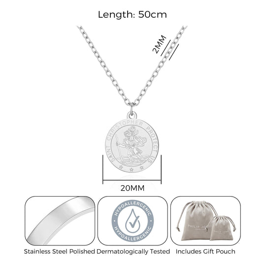 Men's Stainless Steel St Christopher Necklace - Philip Jones Jewellery