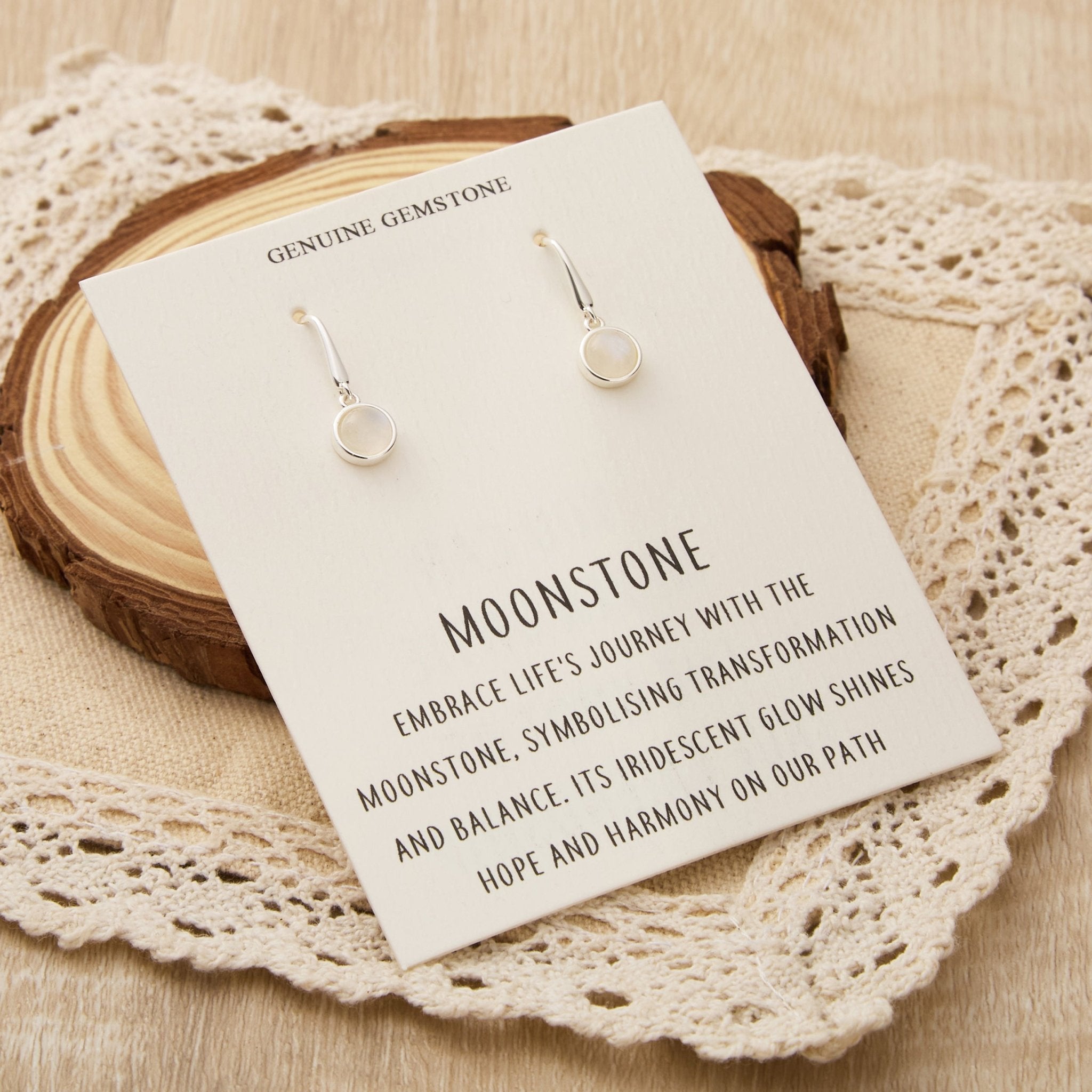 Moonstone Drop Earrings with Quote Card - Philip Jones Jewellery