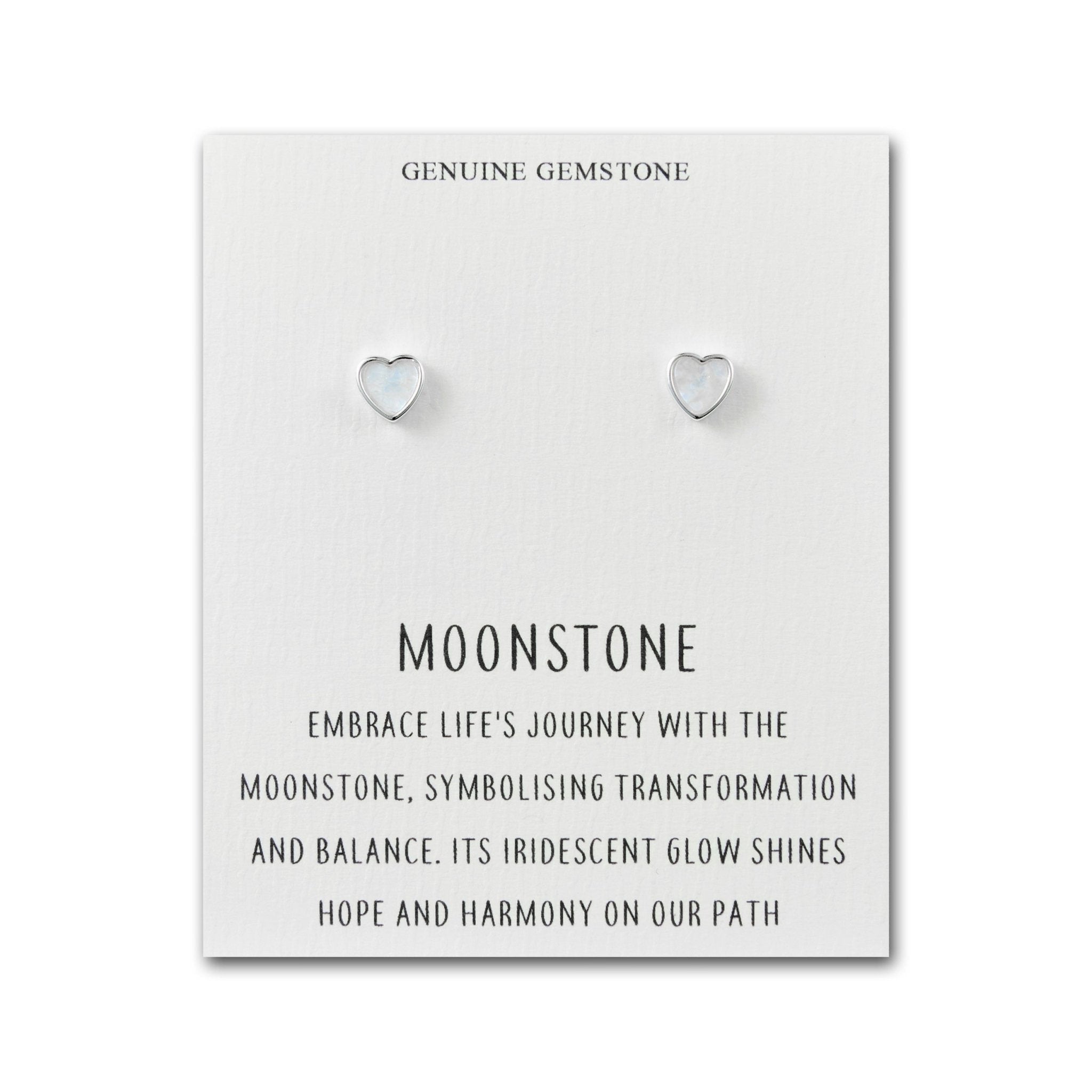 Moonstone Heart Stud Earrings with Quote Card - Philip Jones Jewellery