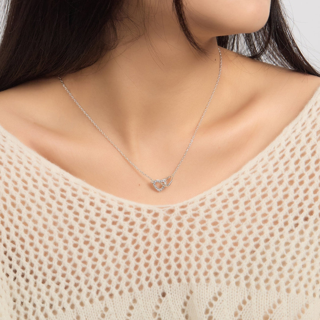 Mother and Daughter Heart Link Necklace with Quote Card Created with Zircondia® Crystals - Philip Jones Jewellery