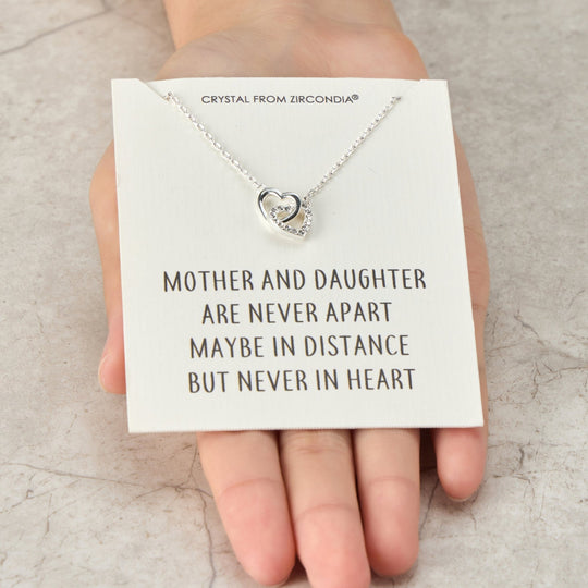 Mother and Daughter Heart Link Necklace with Quote Card Created with Zircondia® Crystals - Philip Jones Jewellery