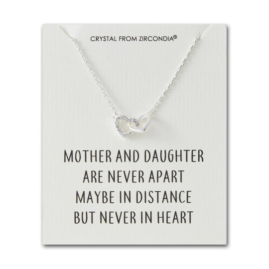 Mother and Daughter Heart Link Necklace with Quote Card Created with Zircondia® Crystals - Philip Jones Jewellery