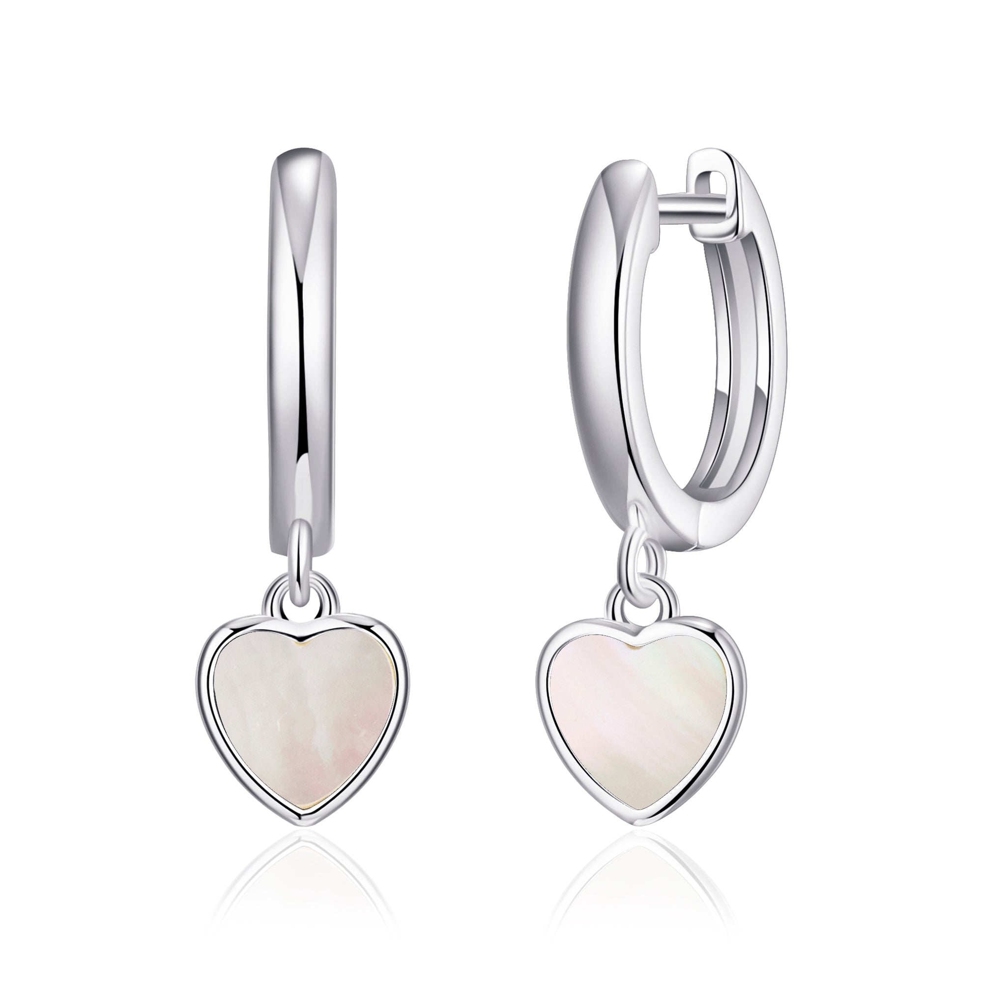 Mother of Pearl Gemstone Heart Charm Hoop Earrings - Philip Jones Jewellery