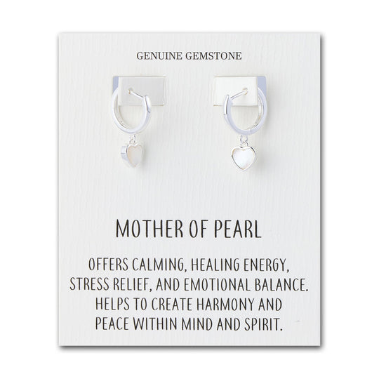 Mother of Pearl Gemstone Heart Charm Hoop Earrings with Quote Card - Philip Jones Jewellery