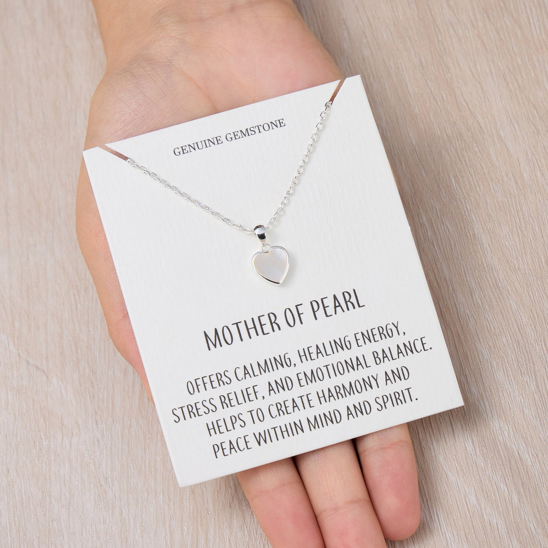 Mother of Pearl Gemstone Heart Necklace with Quote Card - Philip Jones Jewellery