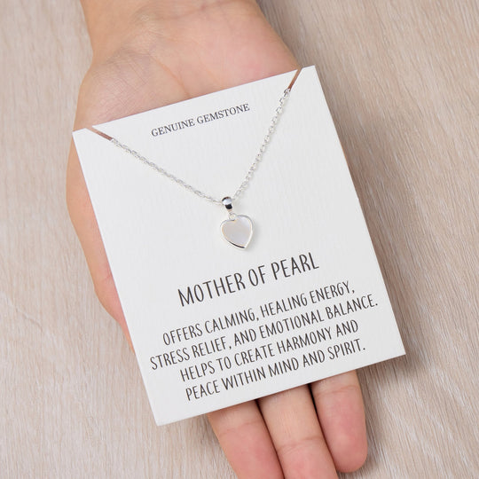 Mother of Pearl Gemstone Heart Necklace with Quote Card - Philip Jones Jewellery