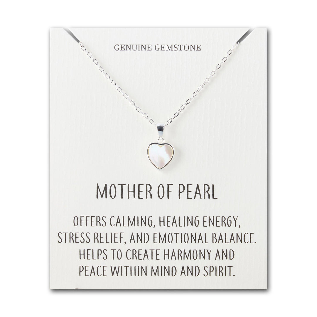 Mother of Pearl Gemstone Heart Necklace with Quote Card - Philip Jones Jewellery