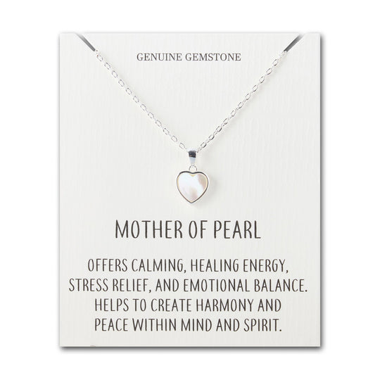 Mother of Pearl Gemstone Heart Necklace with Quote Card - Philip Jones Jewellery