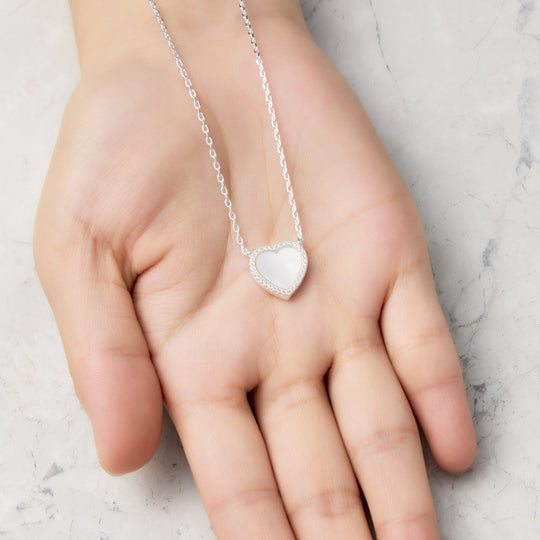 Mother of Pearl Gemstone Heart Necklace with Zircondia® Crystals