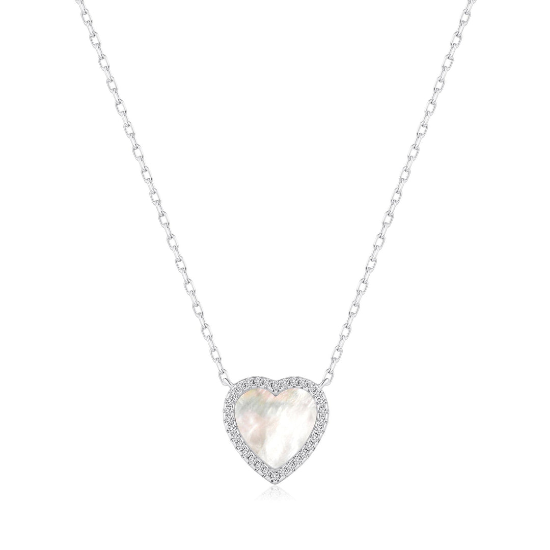 Mother of Pearl Gemstone Heart Necklace with Zircondia® Crystals