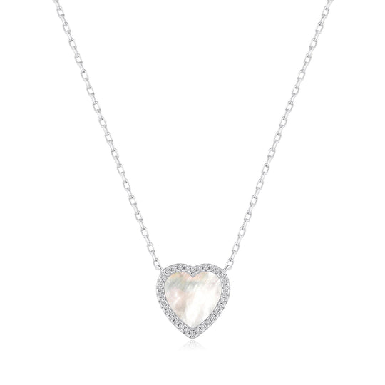 Mother of Pearl Gemstone Heart Necklace with Zircondia® Crystals