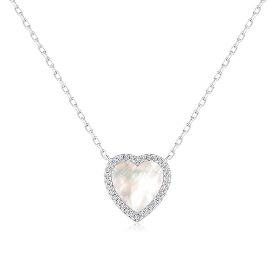 Mother of Pearl Gemstone Heart Necklace with Zircondia® Crystals - Philip Jones Jewellery