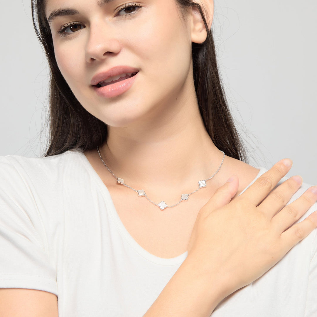 Mother of Pearl Gemstone Multi Clover Necklace
