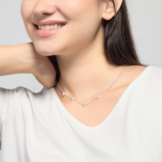 Mother of Pearl Gemstone Multi Clover Necklace