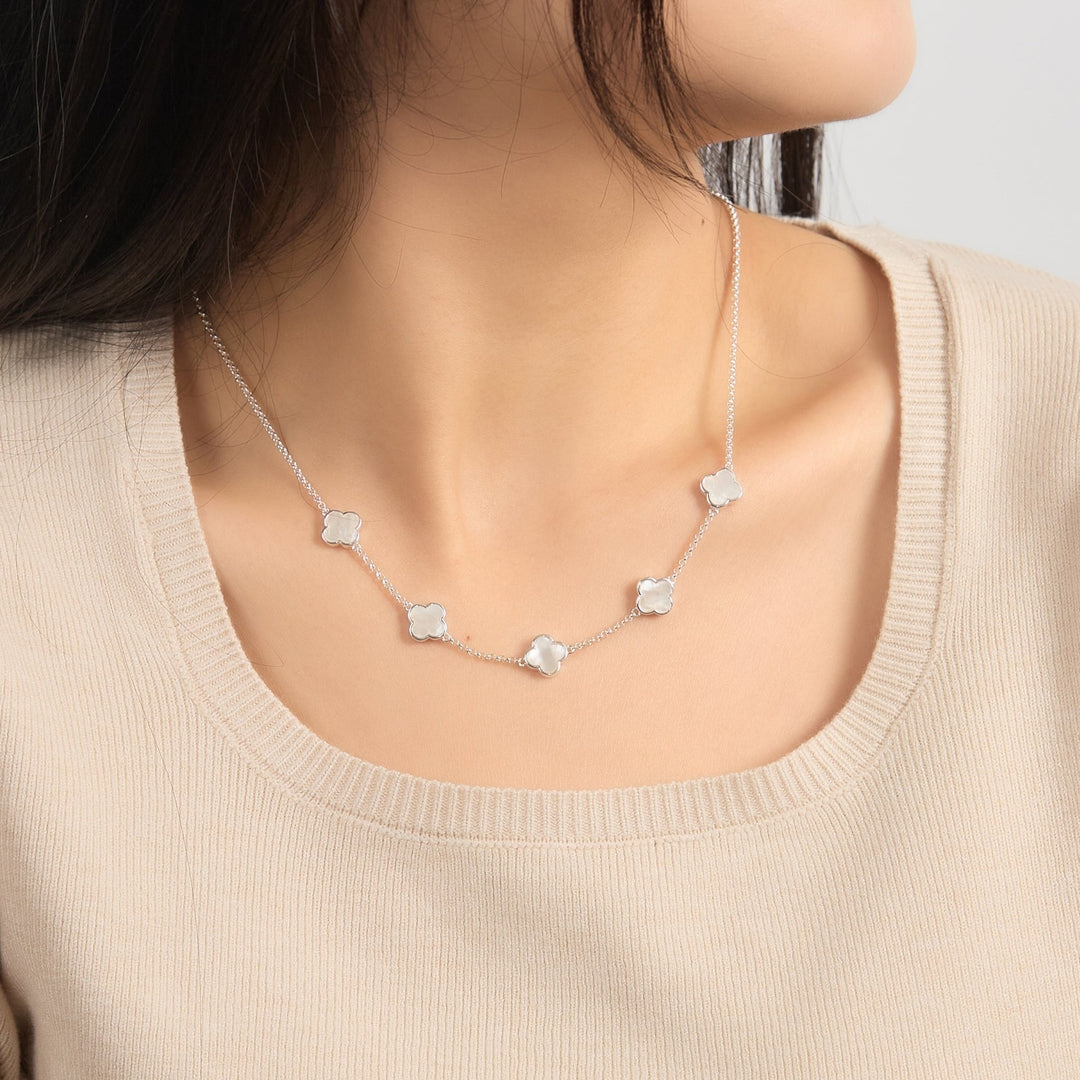 Mother of Pearl Gemstone Multi Clover Necklace - Philip Jones Jewellery