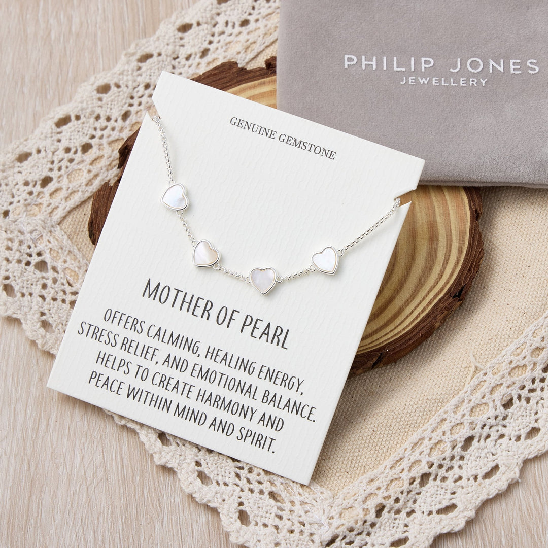 Mother of Pearl Gemstone Multi Heart Friendship Bracelet with Quote Card - Philip Jones Jewellery