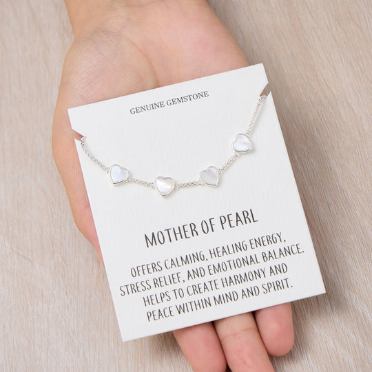 Mother of Pearl Gemstone Multi Heart Friendship Bracelet with Quote Card - Philip Jones Jewellery