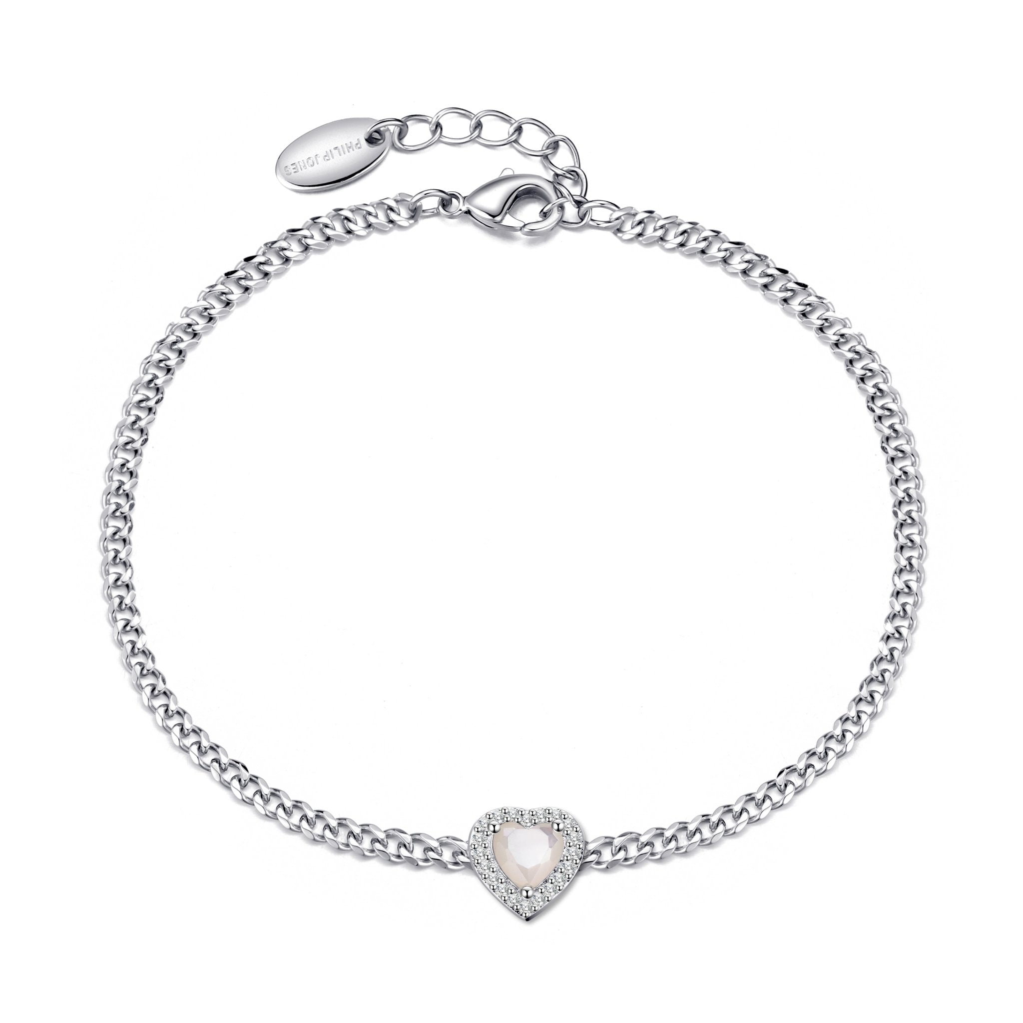 Mother Of Pearl Heart Gemstone Bracelet Created with Zircondia® Crystals - Philip Jones Jewellery