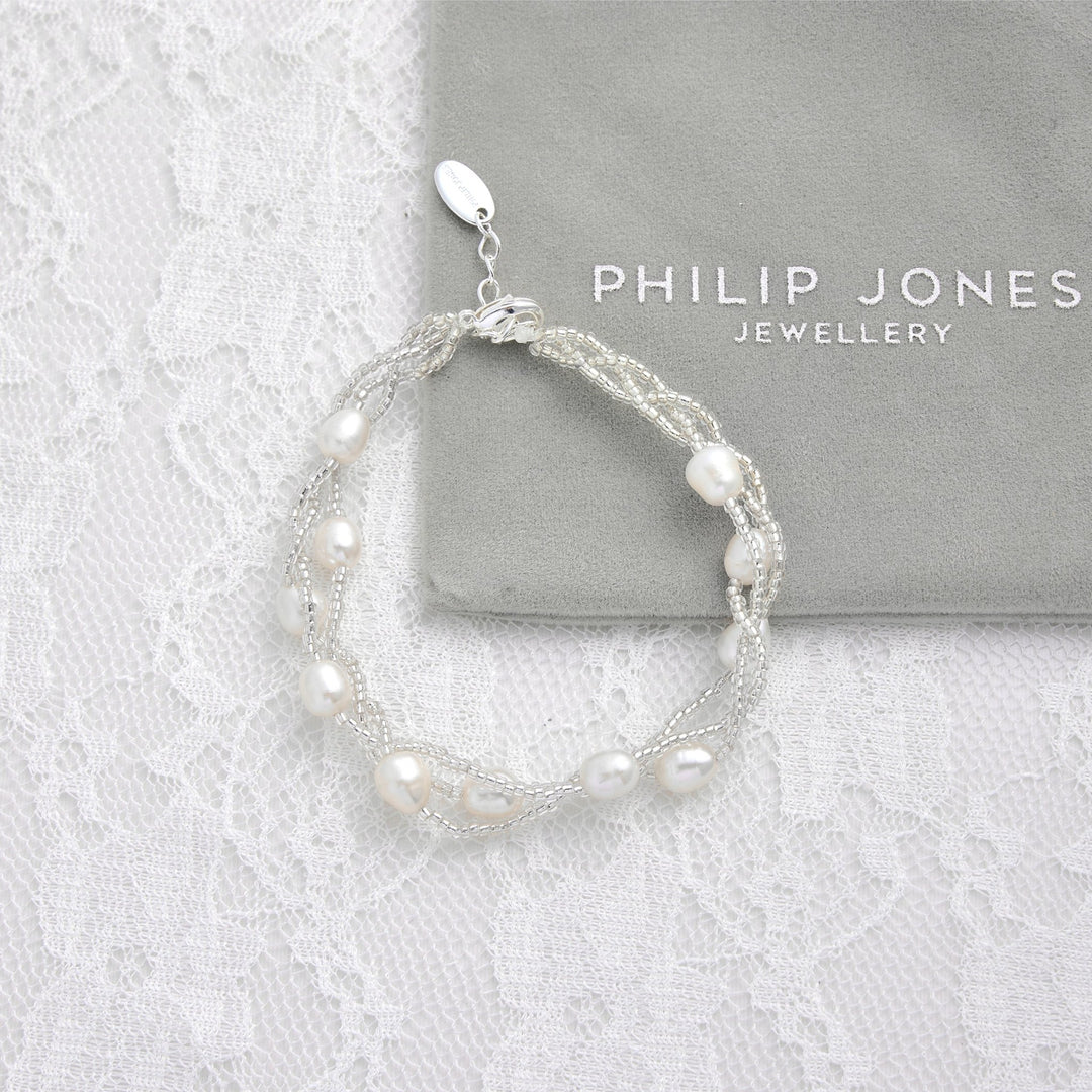 Multi Strand Freshwater Pearl Bridal Bracelet - Philip Jones Jewellery