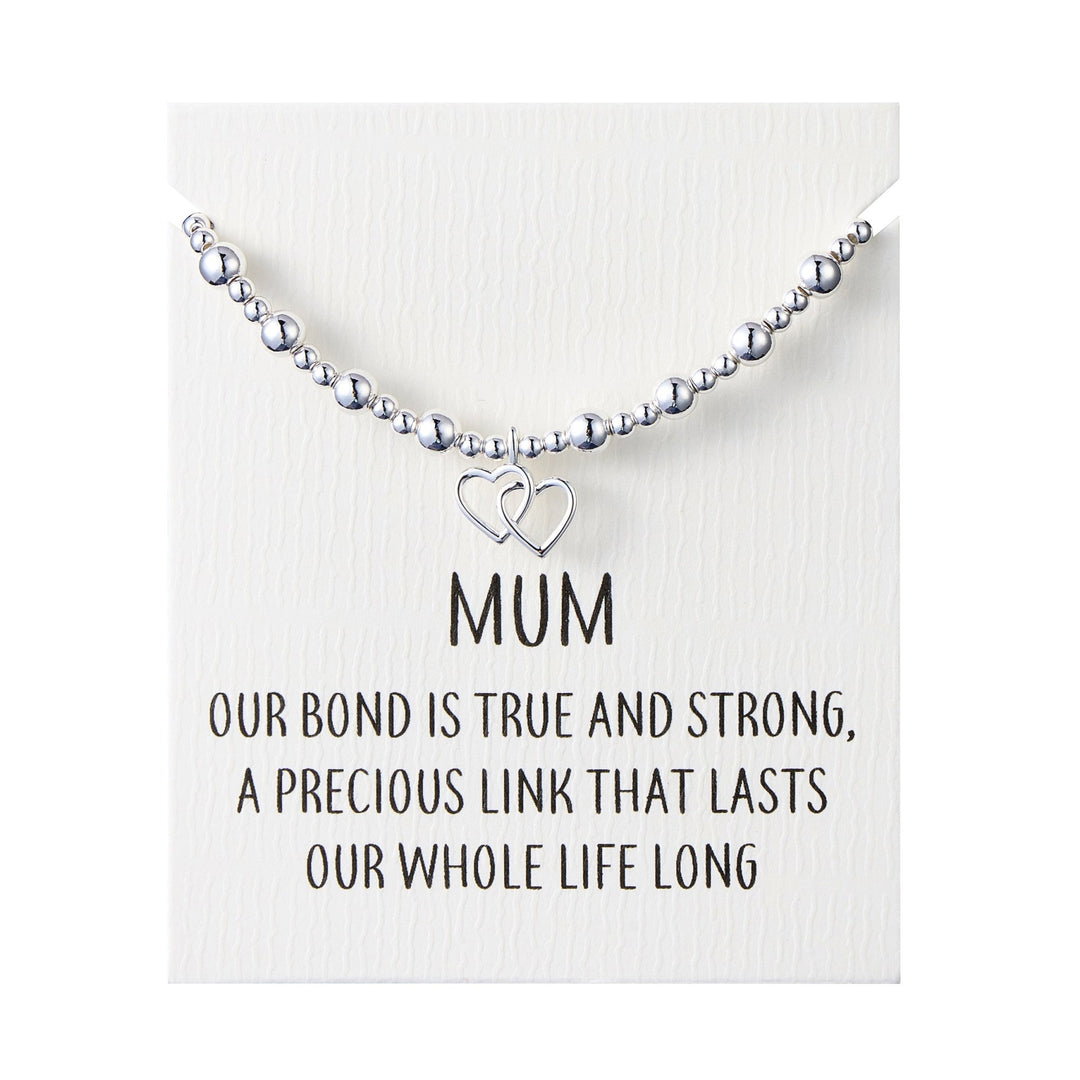 Mum Heart Link Beaded Stretch Bracelet with Quote Card - Philip Jones Jewellery
