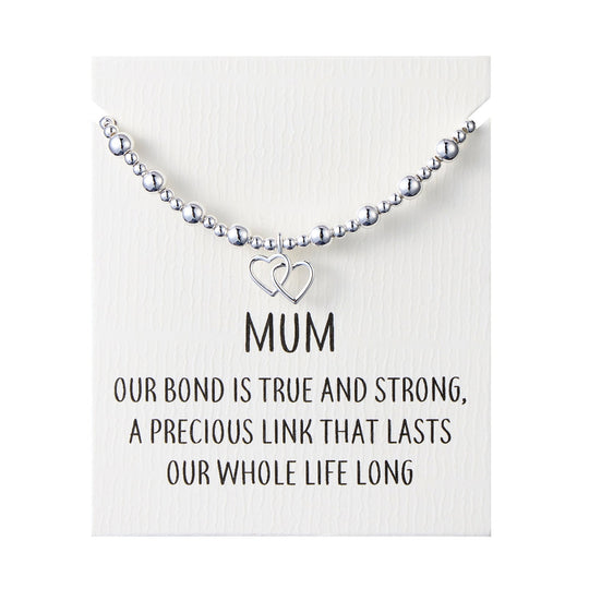 Mum Heart Link Beaded Stretch Bracelet with Quote Card - Philip Jones Jewellery