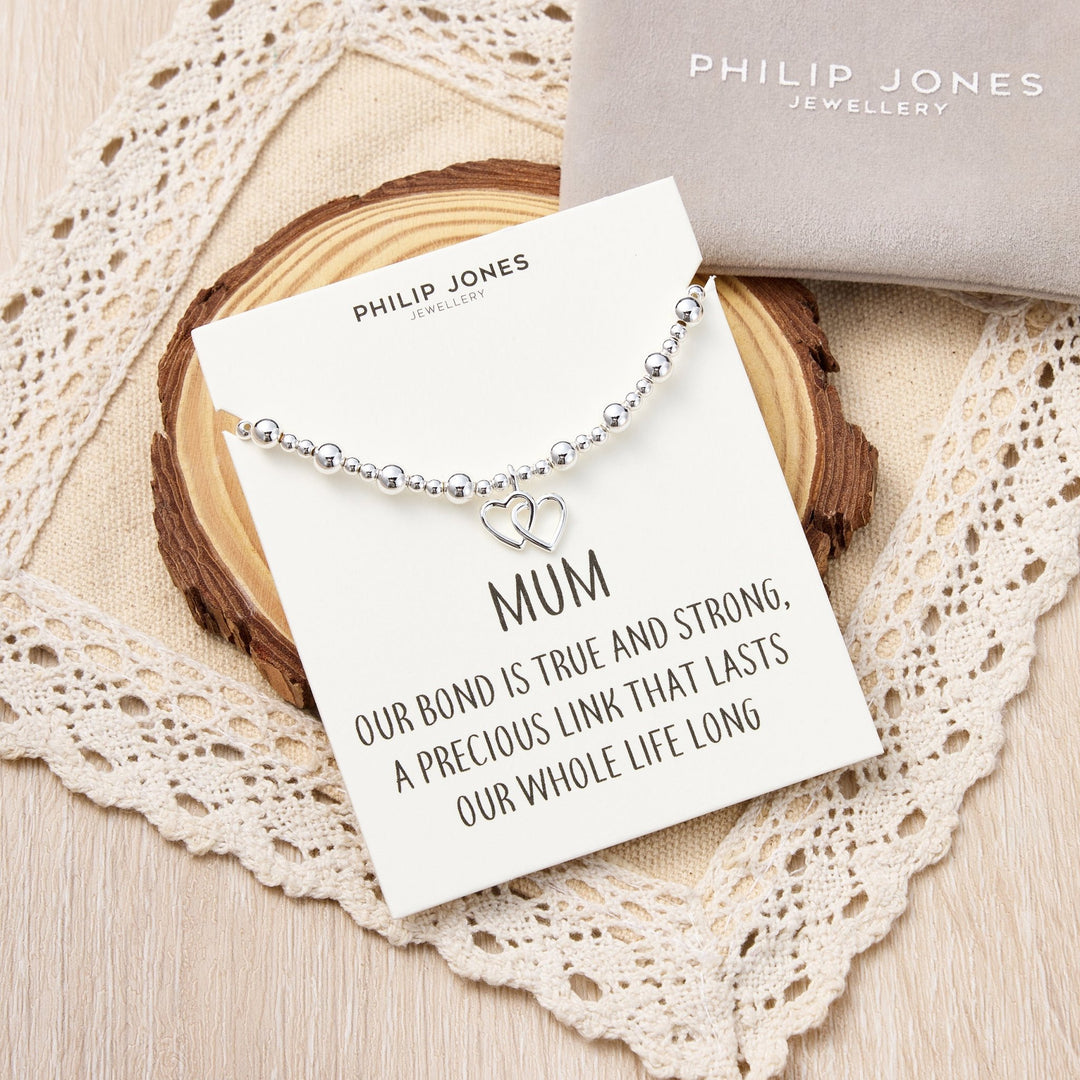 Mum Heart Link Beaded Stretch Bracelet with Quote Card