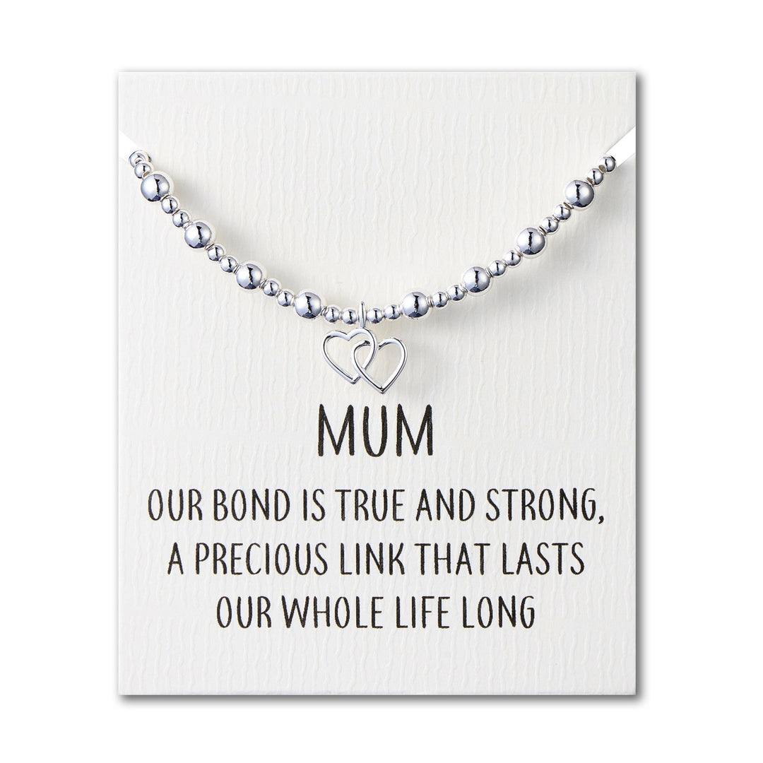 Mum Heart Link Beaded Stretch Bracelet with Quote Card - Philip Jones Jewellery