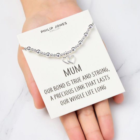 Mum Heart Link Beaded Stretch Bracelet with Quote Card