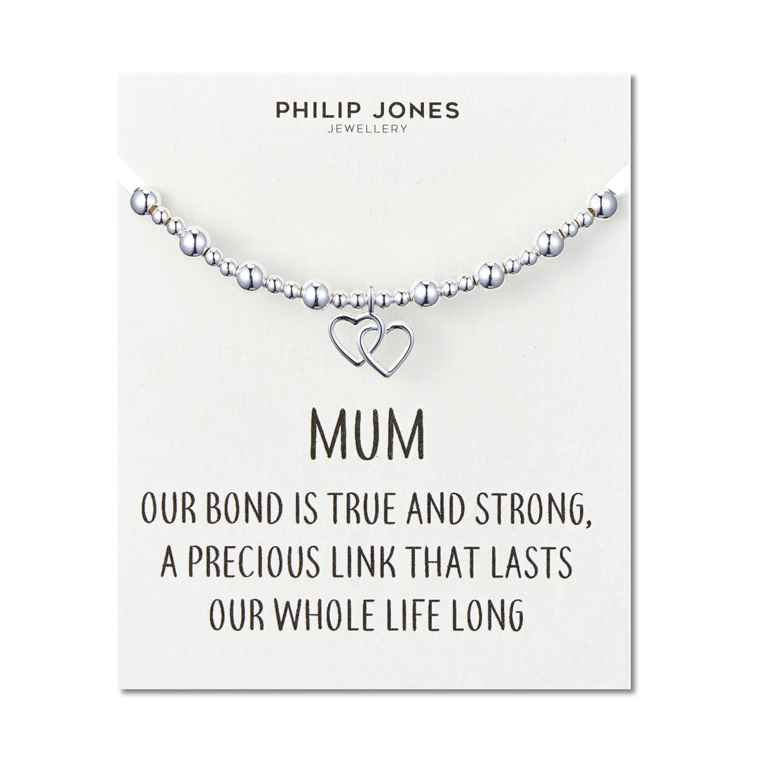 Mum Heart Link Beaded Stretch Bracelet with Quote Card - Philip Jones