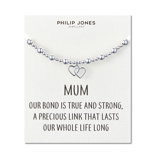 Mum Heart Link Beaded Stretch Bracelet with Quote Card - Philip Jones