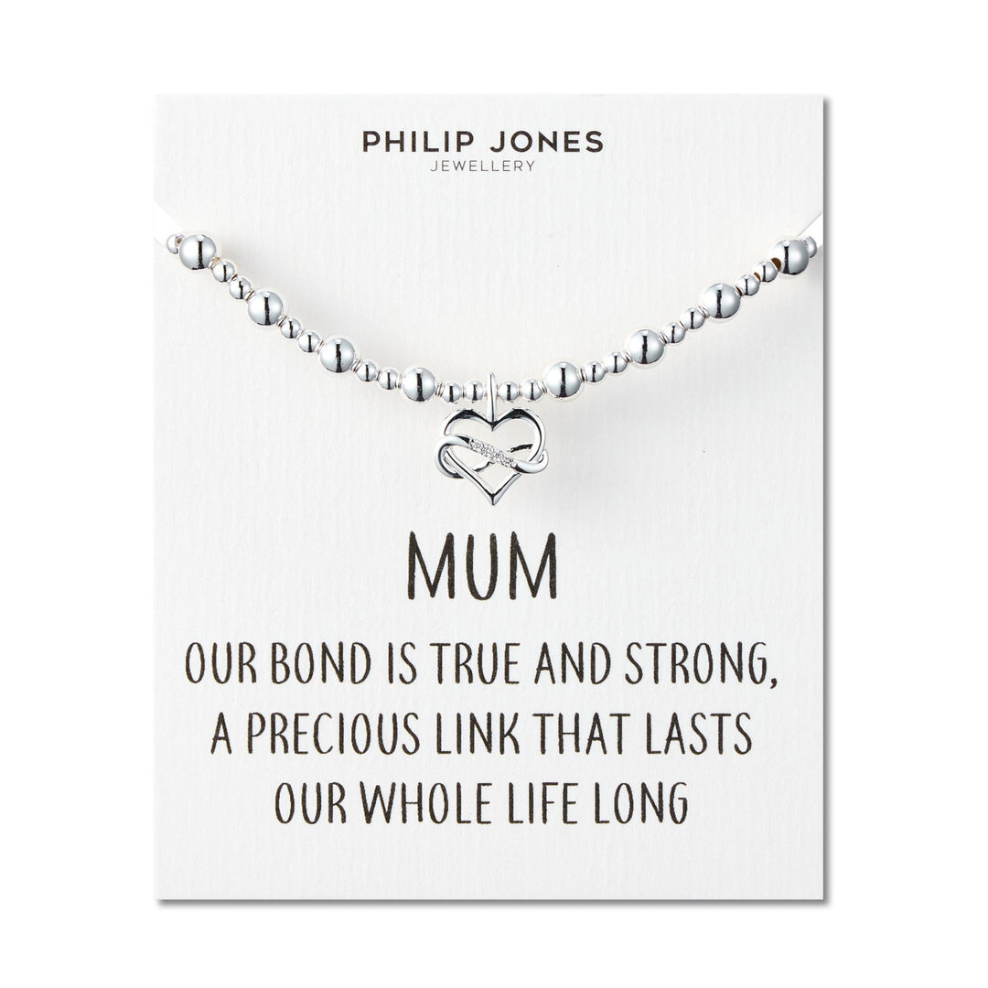 Mum Infinity Heart Beaded Stretch Bracelet with Quote Card - Philip Jones