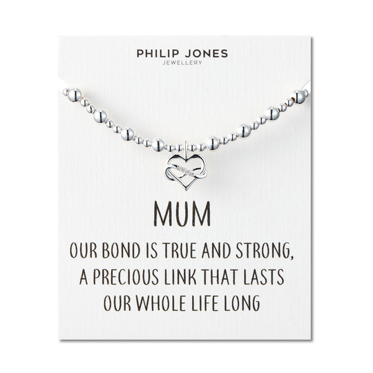 Mum Infinity Heart Beaded Stretch Bracelet with Quote Card - Philip Jones