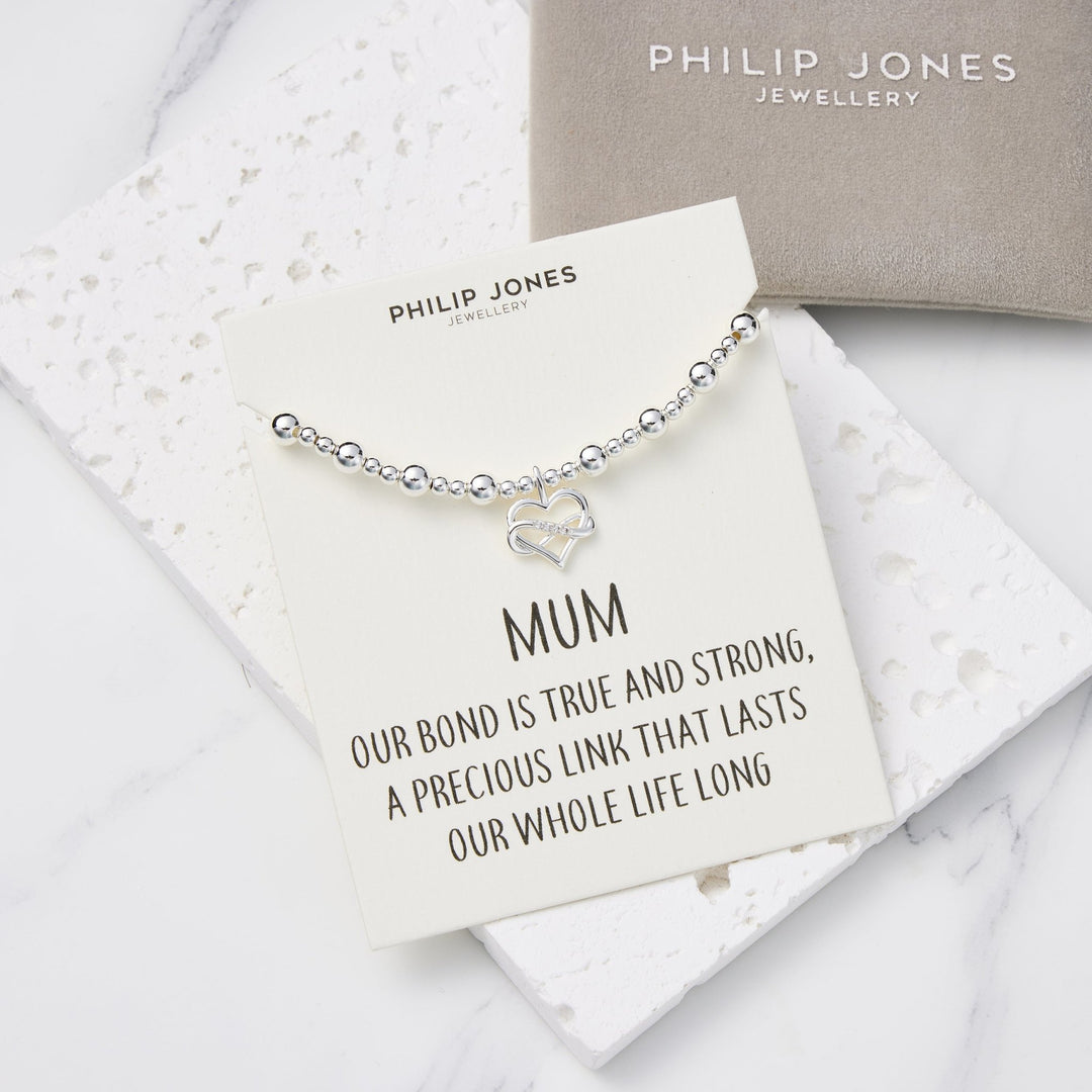 Mum Infinity Heart Beaded Stretch Bracelet with Quote Card
