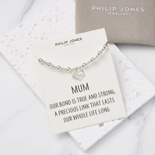 Mum Infinity Heart Beaded Stretch Bracelet with Quote Card