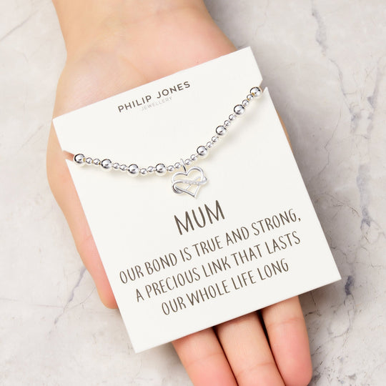 Mum Infinity Heart Beaded Stretch Bracelet with Quote Card
