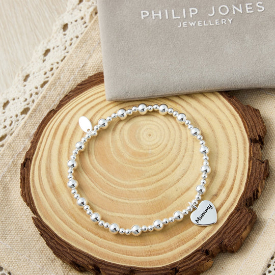 Mummy Heart Charm Beaded Stretch Bracelet - Philip Jones Jewellery