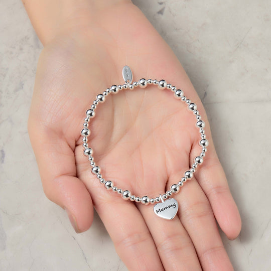 Mummy Heart Charm Beaded Stretch Bracelet - Philip Jones Jewellery