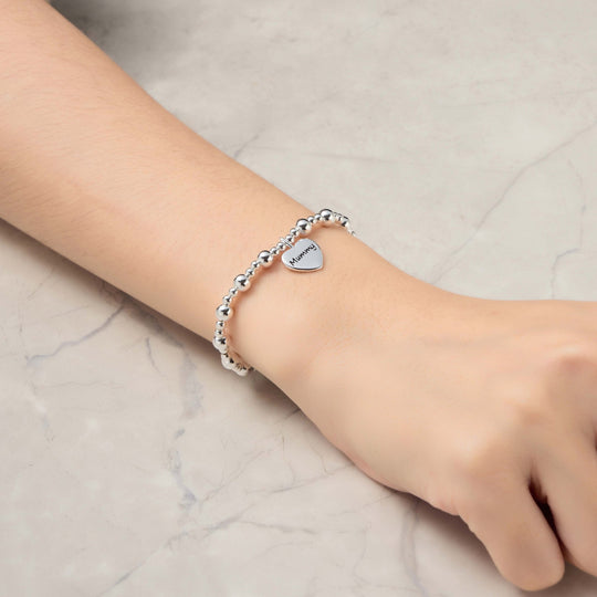 Mummy Heart Charm Beaded Stretch Bracelet - Philip Jones Jewellery