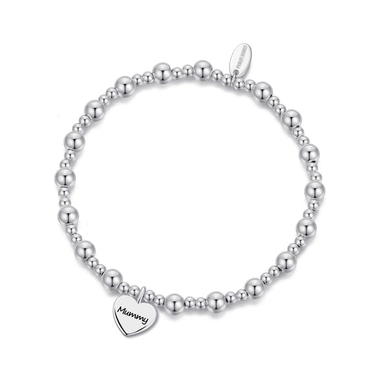 Mummy Heart Charm Beaded Stretch Bracelet - Philip Jones Jewellery