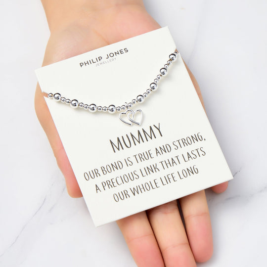 Mummy Heart Link Beaded Stretch Bracelet with Quote Card