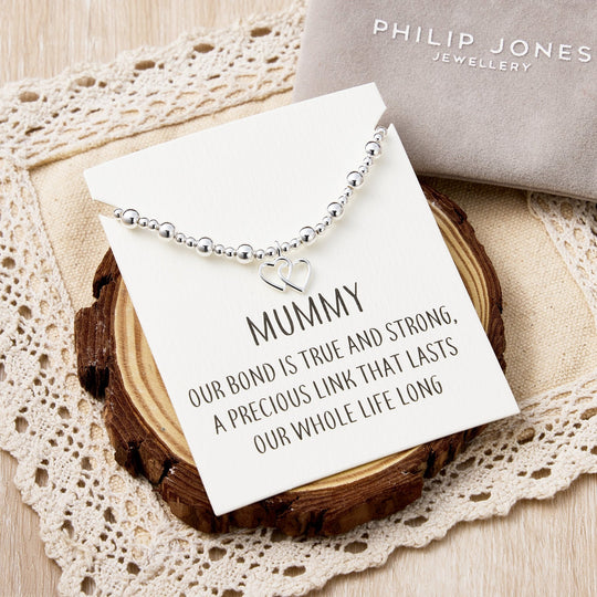 Mummy Heart Link Beaded Stretch Bracelet with Quote Card - Philip Jones Jewellery