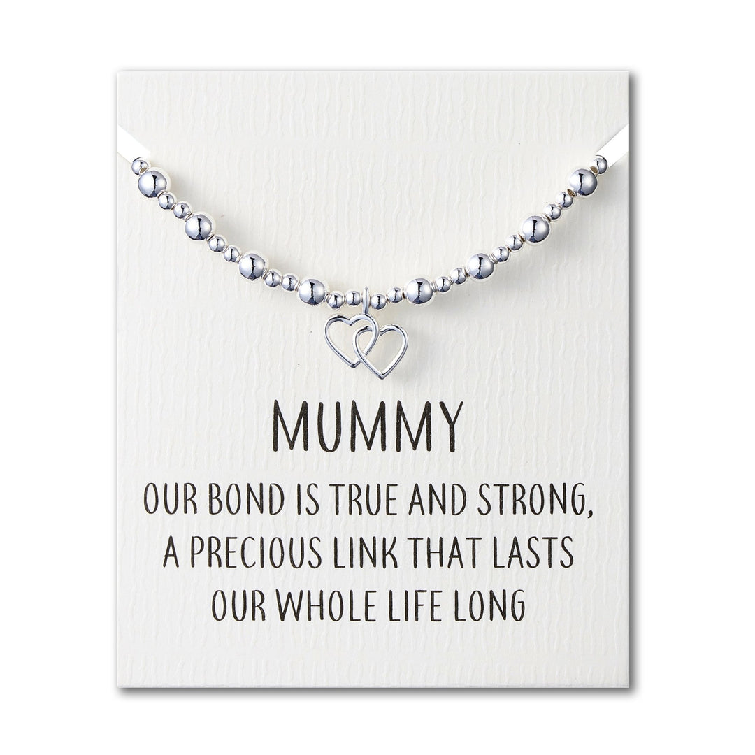 Mummy Heart Link Beaded Stretch Bracelet with Quote Card - Philip Jones Jewellery