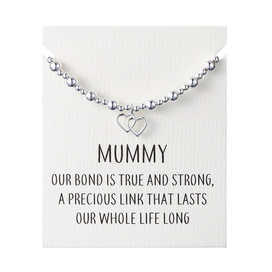 Mummy Heart Link Beaded Stretch Bracelet with Quote Card - Philip Jones Jewellery