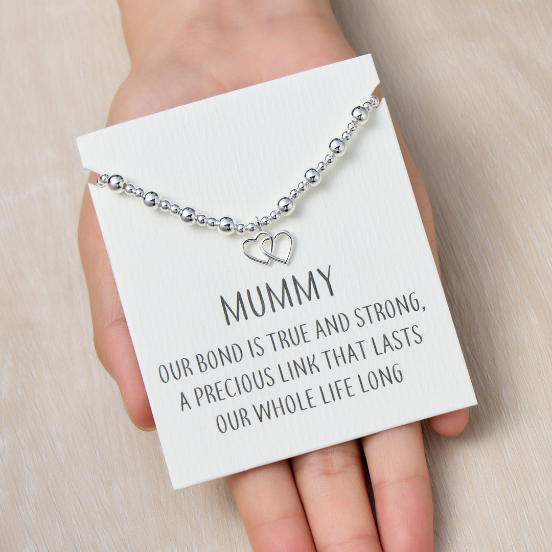 Mummy Heart Link Beaded Stretch Bracelet with Quote Card - Philip Jones Jewellery