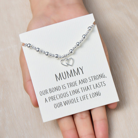 Mummy Heart Link Beaded Stretch Bracelet with Quote Card - Philip Jones Jewellery