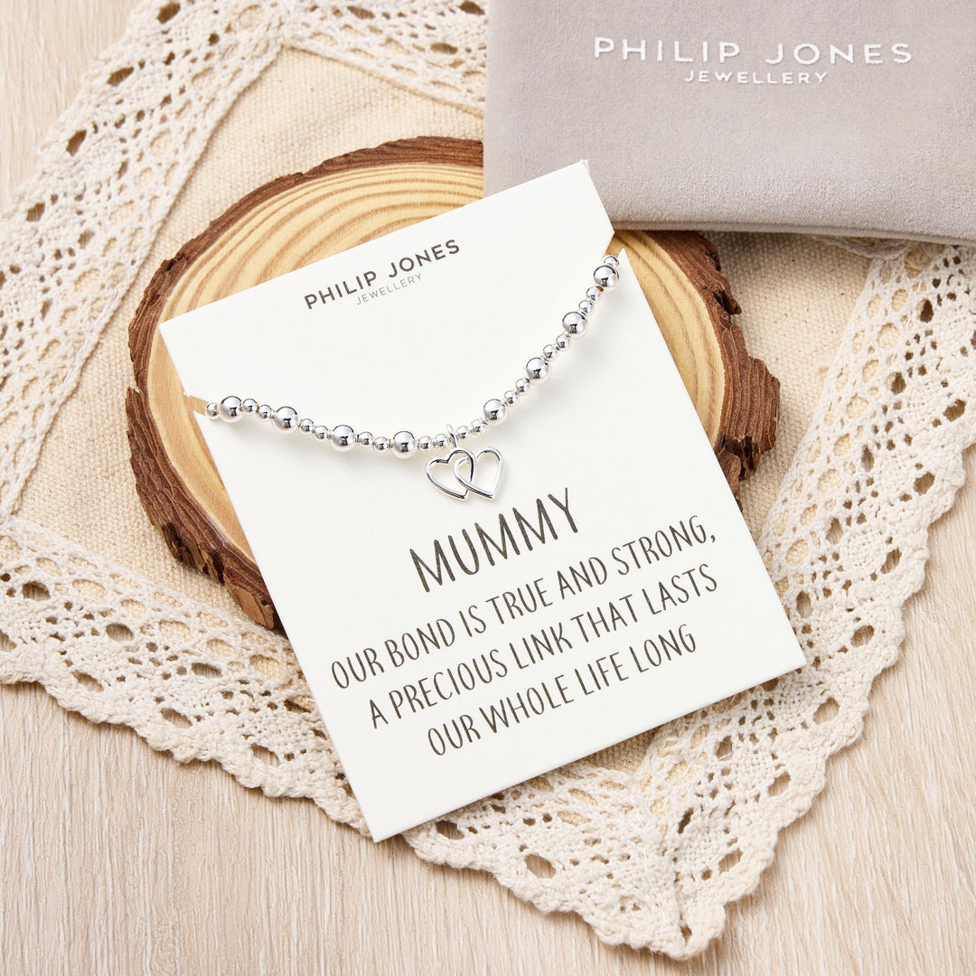 Mummy Heart Link Beaded Stretch Bracelet with Quote Card