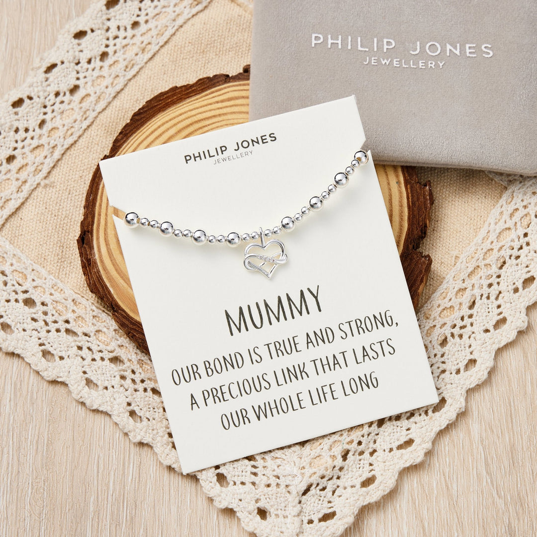 Mummy Infinity Heart Beaded Stretch Bracelet with Quote Card