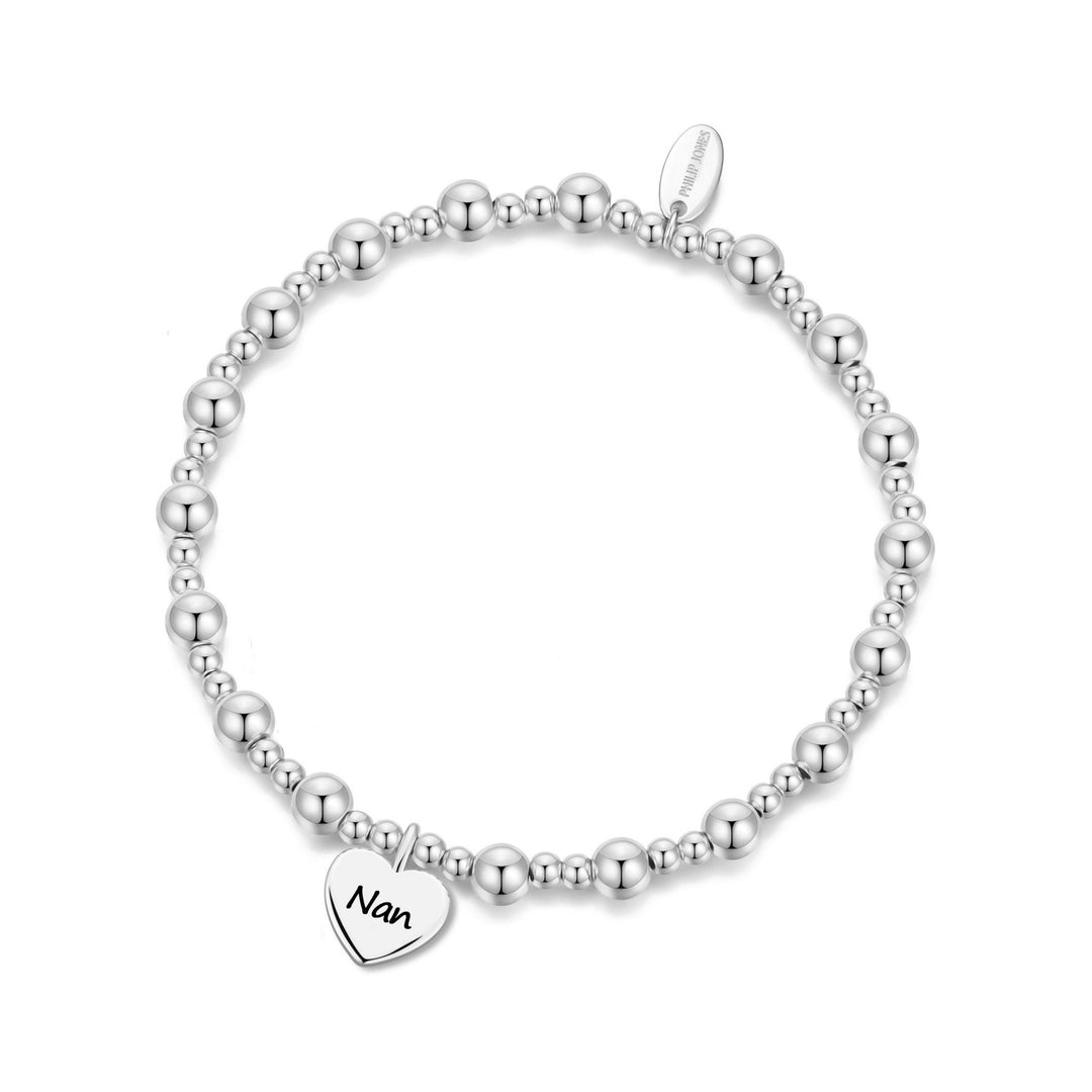 Nan Heart Charm Beaded Stretch Bracelet - Philip Jones Jewellery