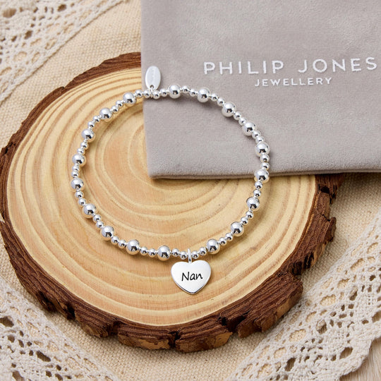 Nan Heart Charm Beaded Stretch Bracelet - Philip Jones Jewellery