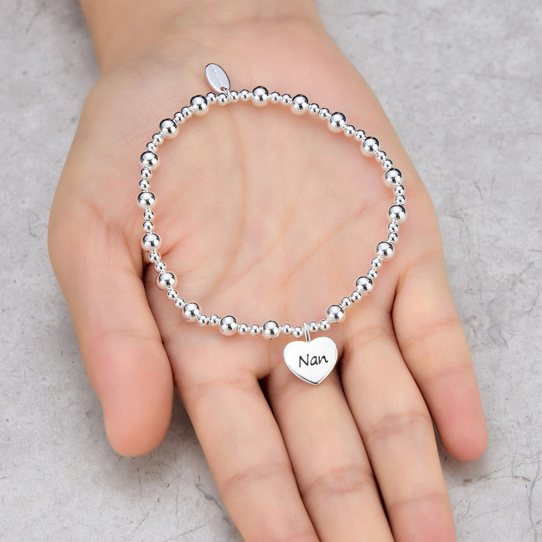 Nan Heart Charm Beaded Stretch Bracelet - Philip Jones Jewellery